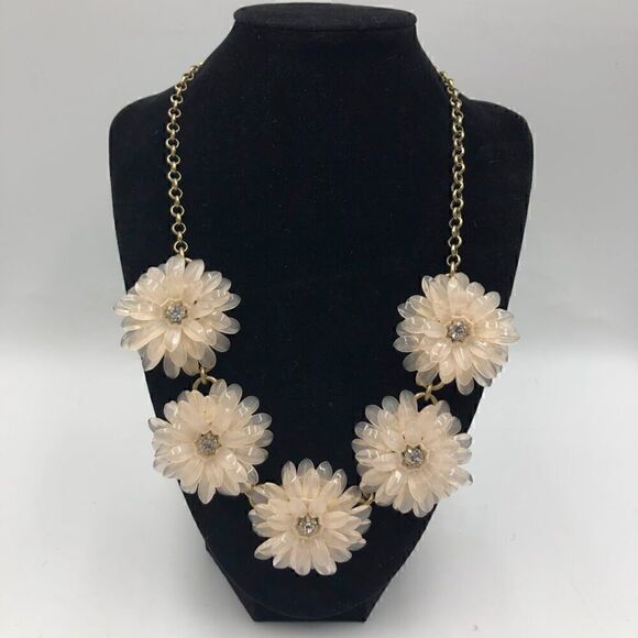 J Crew Women's Floral Statement Necklace Gold Tone Chunky Dress Up Fashion - Picture 3 of 9